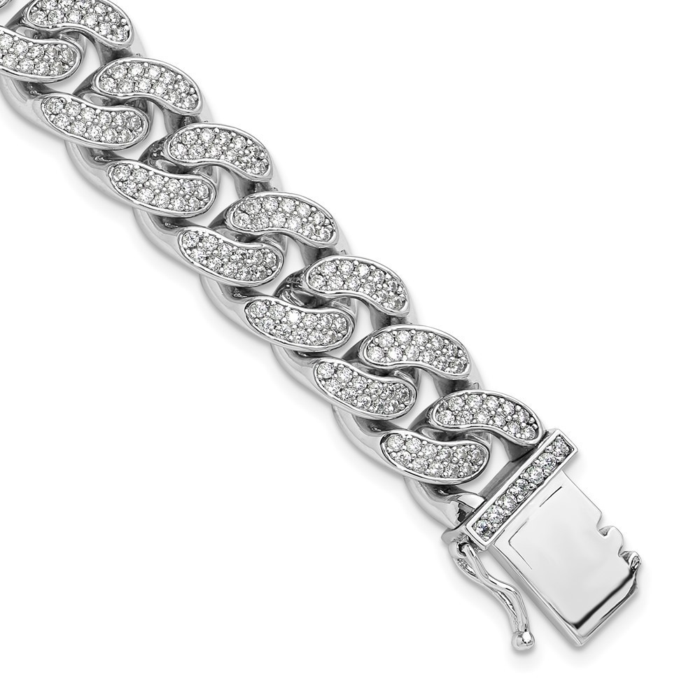 925 Sterling Silver Rhodium-plated CZ 8in Curb Bracelet